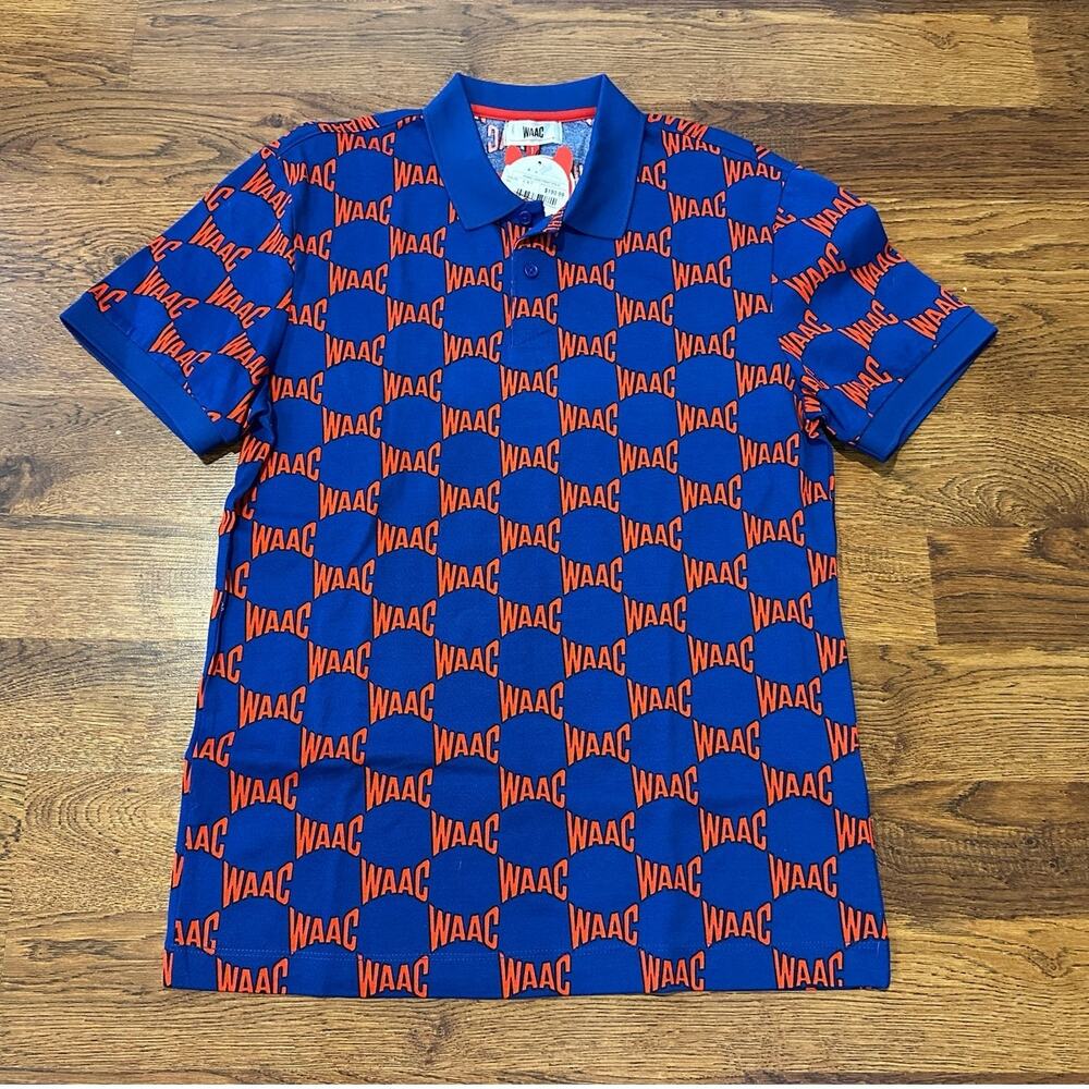 WAAC Logo Print Golf Polo Blue Red Men’s Size1 (S) NWT Performance Sport Shirt